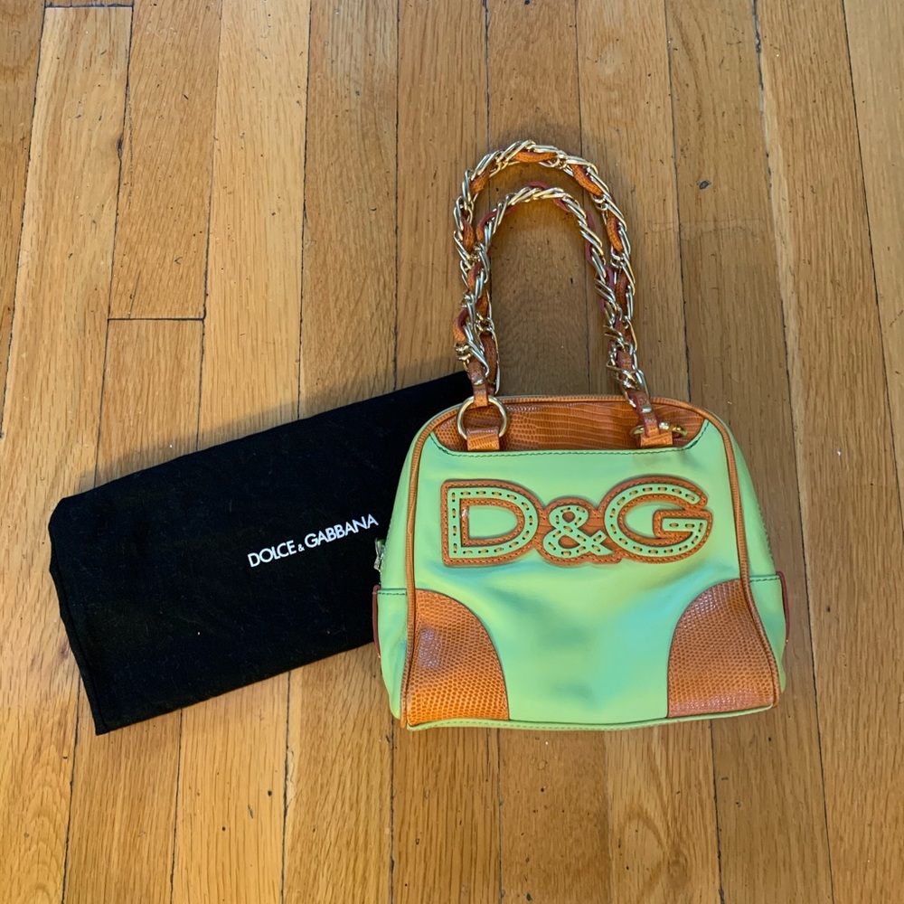 Dolce & Gabbana green and brown leather bag